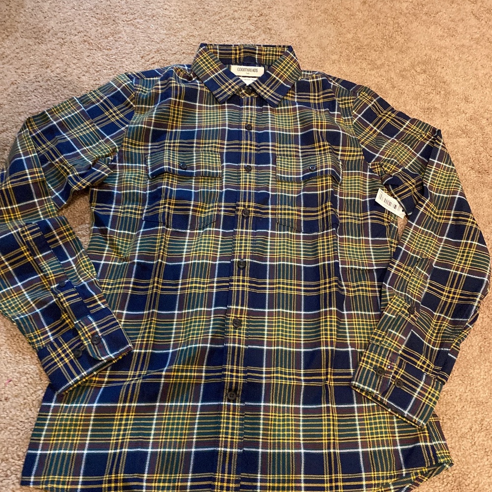 Goodthreads men’s plaid shirt long sleeve Sz S blue yellow NEW
